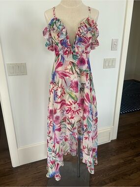 Chelsea Dress Floral Ruffle V-Neck Maxi Dress - Pink & Multi